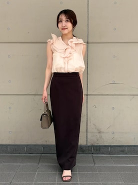 「anuans（アニュアンス）のジャージタイトスカート（スカート、ブラウン系）」を使った、ánuansさん（レディース・162cm）の夏コーディネート