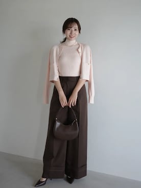 「anuans（アニュアンス）のベーシックレザーパンプス（パンプス、ブラウン系）」を使った、ánuansさん（レディース・157cm）の夏コーディネート
