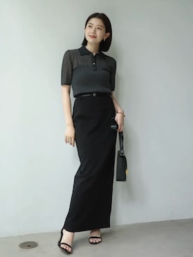 「anuans（アニュアンス）のジャージタイトスカート（スカート、ブラック系）」を使った、ánuansさん（レディース・162cm）の夏コーディネート