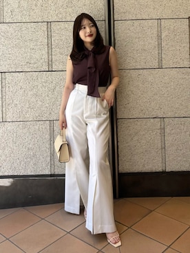 「anuans（アニュアンス）のセンタースリットワイドパンツ（その他パンツ、ホワイト系）」を使った、ánuansさん（レディース・162cm）の夏コーディネート