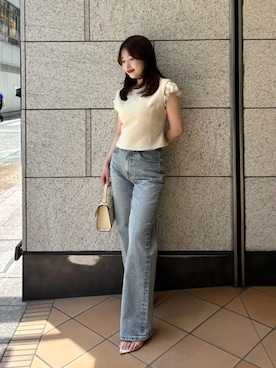 「anuans（アニュアンス）のWide leg denim（デニムパンツ、ブルー系）」を使った、ánuansさん（レディース・162cm）の夏コーディネート