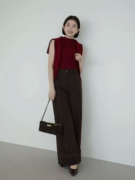 「anuans（アニュアンス）のタックワイドデザインパンツ（スラックス、ブラウン系）」を使った、ánuansさん（レディース・157cm）の夏コーディネート