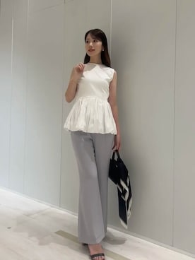 「anuans（アニュアンス）のトップハンドルレザーバッグ（ハンドバッグ、ブラック系）」を使った、ánuansさん（レディース・162cm）の夏コーディネート