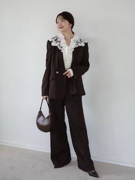 「anuans（アニュアンス）のベーシックレザーパンプス（パンプス、ブラウン系）」を使った、ánuansさん（レディース・157cm）の夏コーディネート
