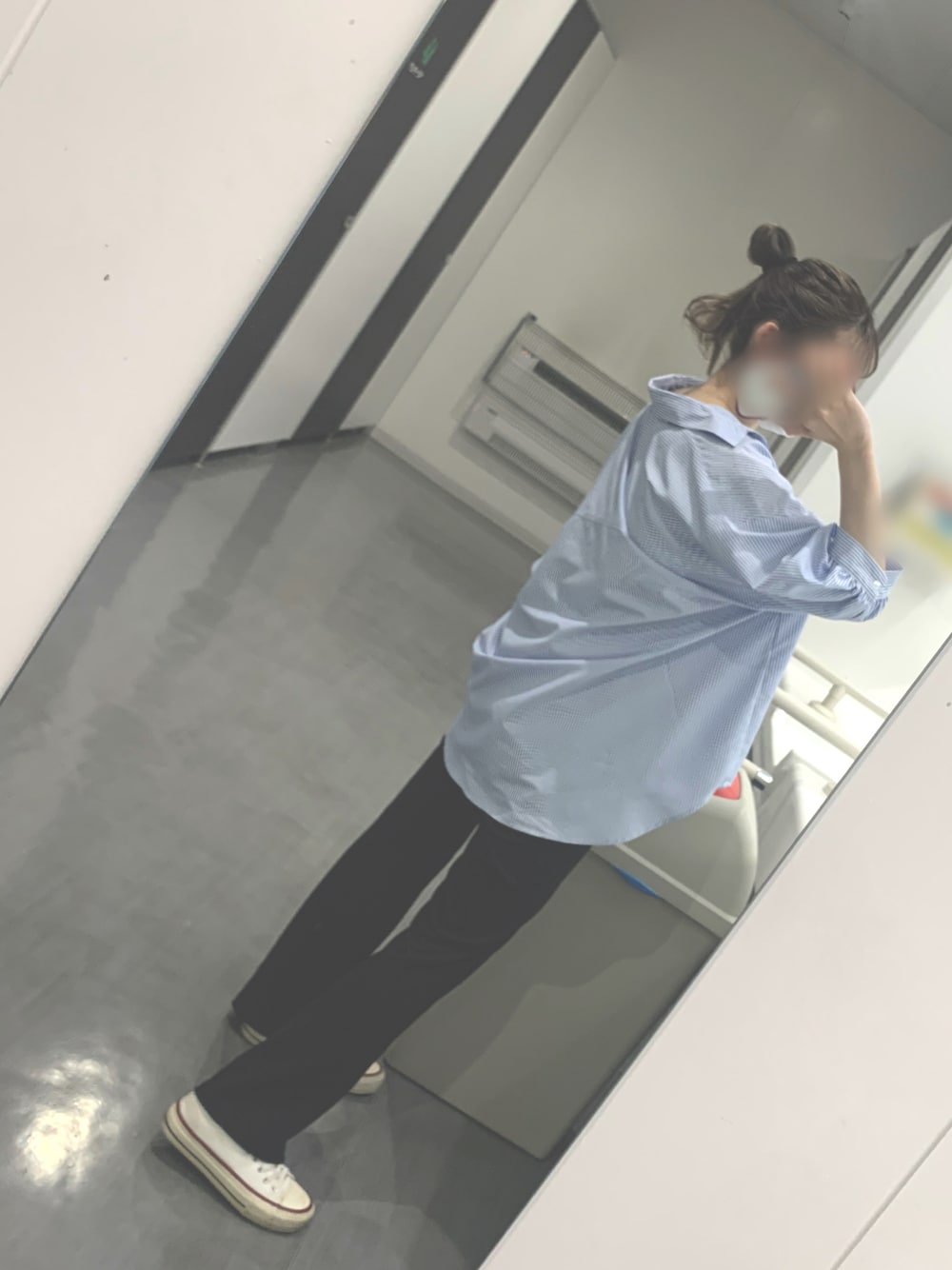 「夏服、パンツスタイル、低身長、低身長コーデ、低身長女子、産後、お出かけコーデ、産後コーデ、産後2週間、GU、GRL、asknowasplus」｜「AS KNOW AS plusの●Wポケットシンプル5分袖シャツ（シャツ/ブラウス、ブルー系）」を使った、ばにら🐰🔥さん（レディース・150cm）の夏コーディネートの1枚目の写真