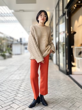 「ボリュームニット」｜「アイテム（ブーツ）」を使った、✌︎さん（レディース・163cm）の秋コーディネート