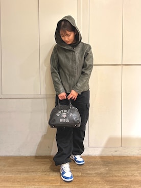 「カーキアウター」｜「アイテム（ライダースジャケット）」を使った、MIYUさん（レディース・160cm）の秋コーディネート