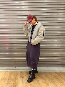 「ストリートファッション」｜「アイテム（MA-1）」を使った、MIYUさん（レディース・160cm）の秋コーディネート