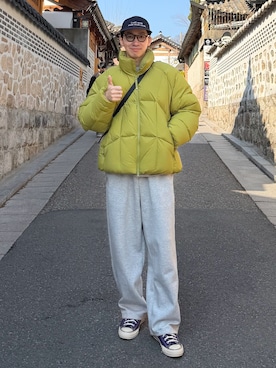 「アイテム（ダウンジャケット/コート）」を使った、takutanian88さん（メンズ・168cm）の春コーディネート