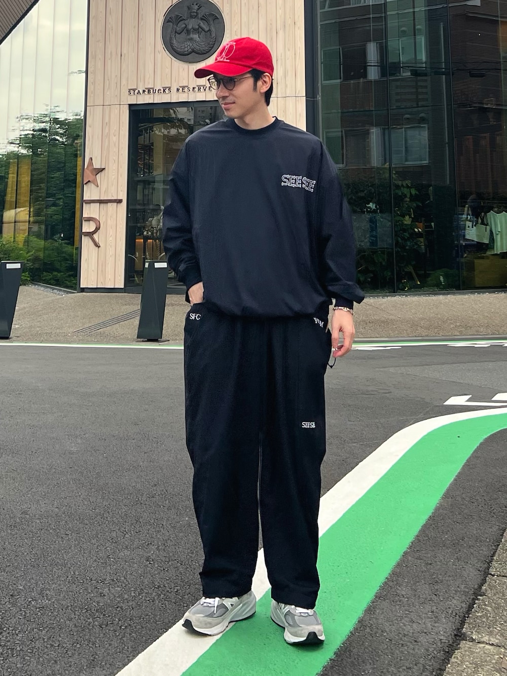 SEE SEE ナイロンパンツ SEE SEE x S F C Stitched Wide Tapered Nylon Pants 