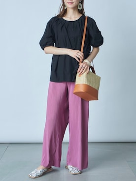 「黒ブラウス」｜setup7_womenさん（レディース・160cm）の夏コーディネート