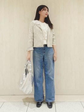 「INDIVI（インディヴィ）の【洗える／セレモニー】ラッフルサテンブラウス（シャツ/ブラウス、ホワイト系）」を使った、ayaさん（レディース・170cm）の冬コーディネート