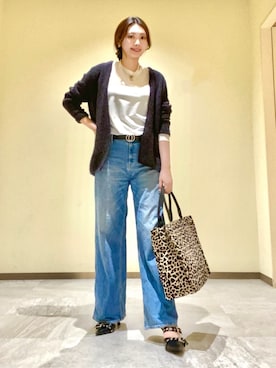「INDIVI（インディヴィ）の【エアリー素材】ブークレ着流しニットカーディガン（カーディガン/ボレロ、グレー系）」を使った、ayaさん（レディース・170cm）の秋コーディネート