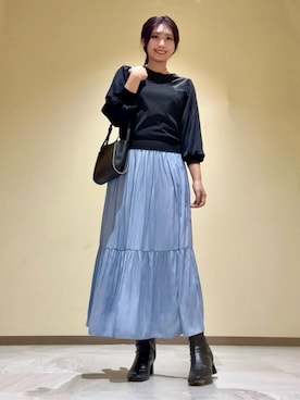 「INDIVI（インディヴィ）のランダムパール調ネックレス（ネックレス、ゴールド系）」を使った、ayaさん（レディース・170cm）の冬コーディネート
