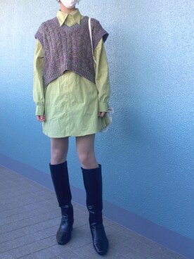 「archives（アルシーヴ）のアイテム（ブーツ）」を使った、mochaaaaaiyuさん（レディース・163cm）の冬コーディネート