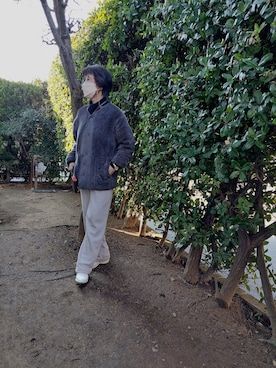 「GU（ジーユー）のアイテム（ノーカラージャケット）」を使った、たかちゃんさん（レディース・157cm）の冬コーディネート