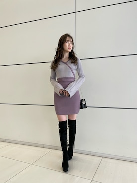 ワンピース パープル系 を使った ニーハイブーツ の人気ファッションコーディネート 身長 151cm 160cm Wear