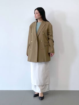 「アイテム（テーラードジャケット、イエロー系）」を使った、moriさん（レディース・157cm）の冬コーディネート