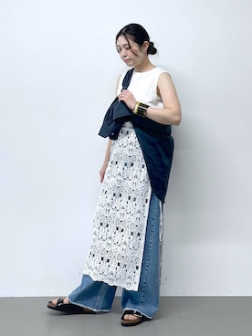 「BABYLONE（バビロン）のバレルレッグデニムパンツ（デニムパンツ）」を使った、moriさん（レディース・157cm）の春コーディネート