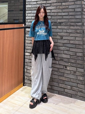 「PAGEBOY（ページボーイ）の≪S/M/Lの3サイズ展開≫ モードバックルスポサン（サンダル、ブラック系）」を使った、misakiさん（レディース・166cm）の夏コーディネート