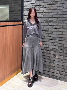 「PAGEBOY（ページボーイ）のハートマンテルネックレス3（ネックレス、シルバー系）」を使った、misakiさん（レディース・166cm）の夏コーディネート