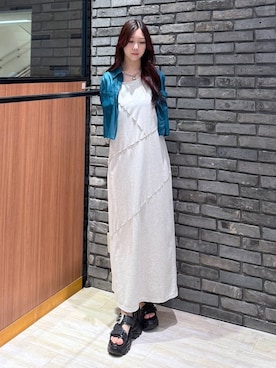「PAGEBOY（ページボーイ）のサンドヴィンテージキリカエワンピース（ワンピース、ベージュ系）」を使った、misakiさん（レディース・166cm）の夏コーディネート