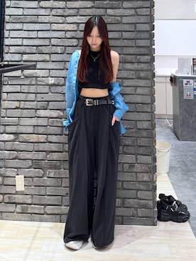 「PAGEBOY（ページボーイ）のモードバックルベルト3（ベルト、ブラック系）」を使った、misakiさん（レディース・166cm）の春コーディネート