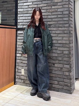 「PBLIM（ページボーイリム）の《UNISEX》スラブブリーチデニム（デニムパンツ）」を使った、misakiさん（レディース・166cm）の秋コーディネート