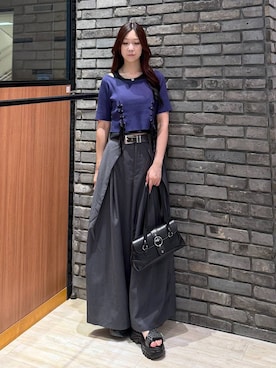 「PAGEBOY（ページボーイ）のMEGAワイドスラックス（スラックス、グレー系）」を使った、misakiさん（レディース・166cm）の夏コーディネート