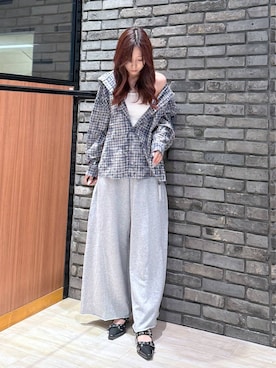 「PAGEBOY（ページボーイ）のサイドタックルーズウラケパンツ/イージーパンツ【4color・2size】（スウェットパンツ）」を使った、misakiさん（レディース・166cm）の夏コーディネート