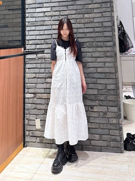「PAGEBOY（ページボーイ）のレースアップソックスブーツ（ブーツ、ブラック系）」を使った、misakiさん（レディース・166cm）の春コーディネート
