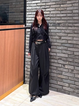 「PAGEBOY（ページボーイ）のバイアスタックパンツ2（その他パンツ、ブラック系）」を使った、misakiさん（レディース・166cm）の秋コーディネート
