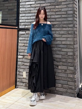 「PAGEBOY（ページボーイ）のラインフリンジティアードスカート/フリルスカート【ウエストゴム・ストレスフリー】（スカート）」を使った、misakiさん（レディース・166cm）の秋コーディネート