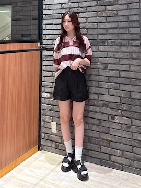 「PAGEBOY（ページボーイ）の≪S/M/Lの3サイズ展開≫ モードバックルスポサン（サンダル、ブラック系）」を使った、misakiさん（レディース・166cm）の夏コーディネート