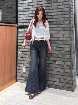 「アイテム（バッグ、レッド系）」を使った、misakiさん（レディース・166cm）の夏コーディネート