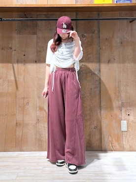 「PAGEBOY（ページボーイ）のサイドタックルーズウラケパンツ/イージーパンツ【4color・2size】（スウェットパンツ）」を使った、misakiさん（レディース・166cm）の夏コーディネート