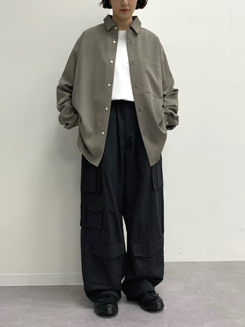 セール】綾トロミ オーバーサイズドレープリラクシングL/Sシャツ