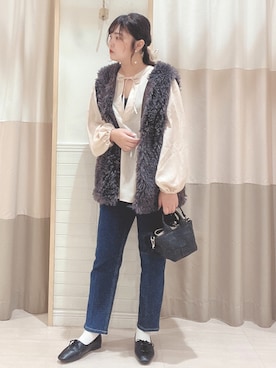 「Samansa Mos2 blue」｜「アイテム（その他シューズ）」を使った、🌷○° おまゆさん（レディース・163cm）の秋コーディネート