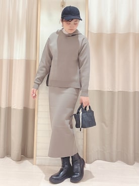 「Samansa Mos2 blue」｜「アイテム（キャップ）」を使った、🌷○° おまゆさん（レディース・163cm）の秋コーディネート