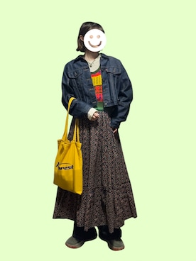 「VINTAGE（ヴィンテージ）のアイテム（スカート）」を使った、milkoさん（レディース・163cm）の春コーディネート