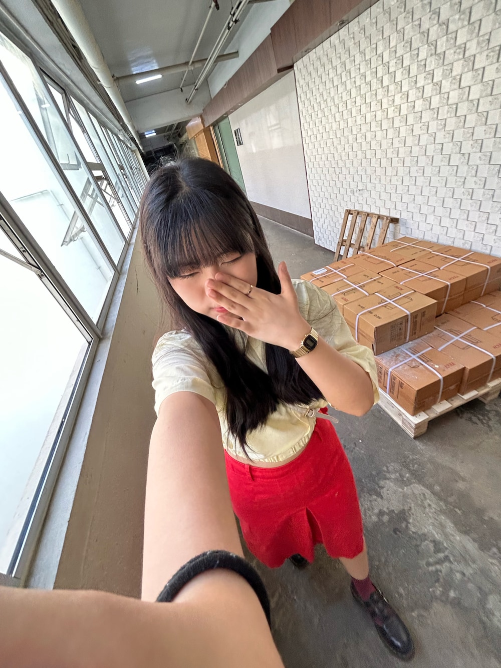 「153cm、Dr.Martens、80s、poloremakecrop」｜「CASIOの【CASIO】LA670WGA-1JF（デジタル腕時計、ゴールド系）」を使った、whyauさん（レディース・153cm）の夏コーディネートの1枚目の写真