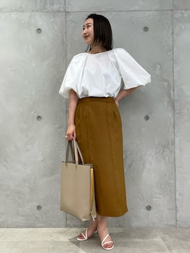 「ROPE'（ロペ）の【エディター三尋木奈保さんコラボ】前後2WAY華やぎバルーンスリーブブラウス【雑誌掲載】（シャツ/ブラウス）」を使った、MOEさん（レディース・163cm）の春コーディネート