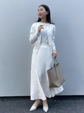 「ROPE'（ロペ）の【洗える/涼感】シルクコットンクルーネック五分袖プルオーバー【アンサンブル対応】（ニット/セーター）」を使った、MOEさん（レディース・163cm）の冬コーディネート