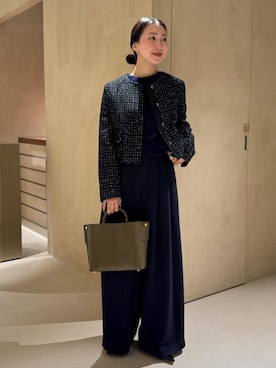 「アイテム（ノーカラージャケット）」を使った、MOEさん（レディース・163cm）の冬コーディネート