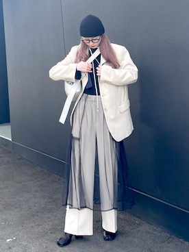 「春服デビュー宣言」｜「アイテム（ニットキャップ/ビーニー）」を使った、yamamyさん（レディース・158cm）の春コーディネート