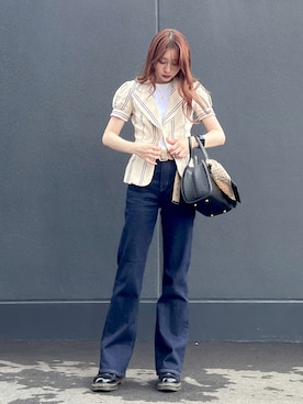 「VINTAGE（ヴィンテージ）のアイテム（ボストンバッグ）」を使った、yamamyさん（レディース・158cm）の夏コーディネート