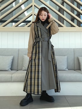 「AMERI」｜「アイテム（トレンチコート）」を使った、yamamyさん（レディース・158cm）の秋コーディネート