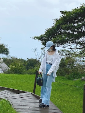 「ブルー x ホワイト」｜「アイテム（その他シューズ）」を使った、chamuuさん（レディース・153cm）の秋コーディネート