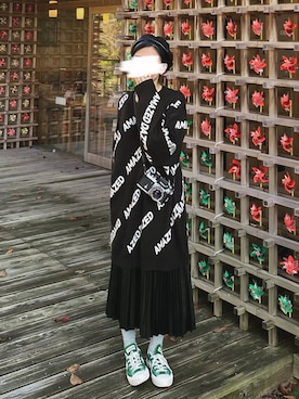 「レザースカート」｜「アイテム（ハンチング/ベレー帽）」を使った、chamuuさん（レディース・153cm）の秋コーディネート