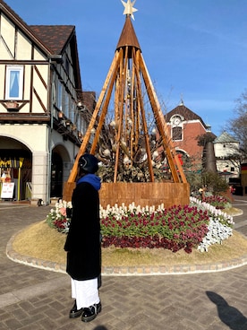 「ブルー×ブラック」｜「アイテム（チェスターコート）」を使った、chamuuさん（レディース・153cm）の秋コーディネート